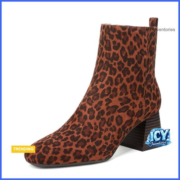 Shoes - Ankle Boots with Stacked Heel and Zipper Closure